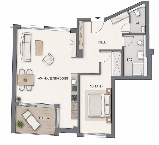 Moderne 2-Zimmer-Wohnung mit Loggia und Stellplatz – energieeffizient & sofort bezugsfertig